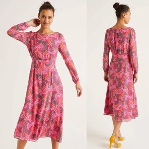 Boden Pink Multi-Pattern Midi Dress